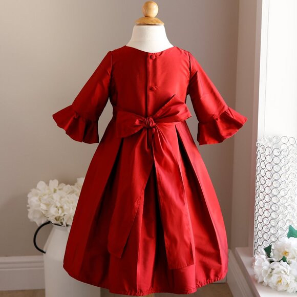 Girl's Red Designer Party Dress Taffeta Recital Portrait Flower Girl LIKE NEW - Picture 3 of 4